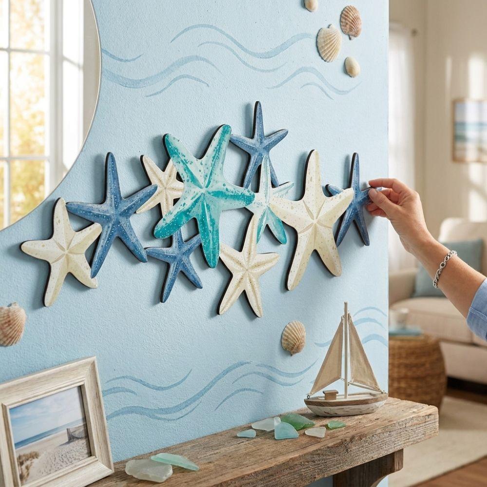 2D Flat Wooden Starfish Wall Decor Nautical Aesthetic Coastal Ocean-themed Wall Art Beach House