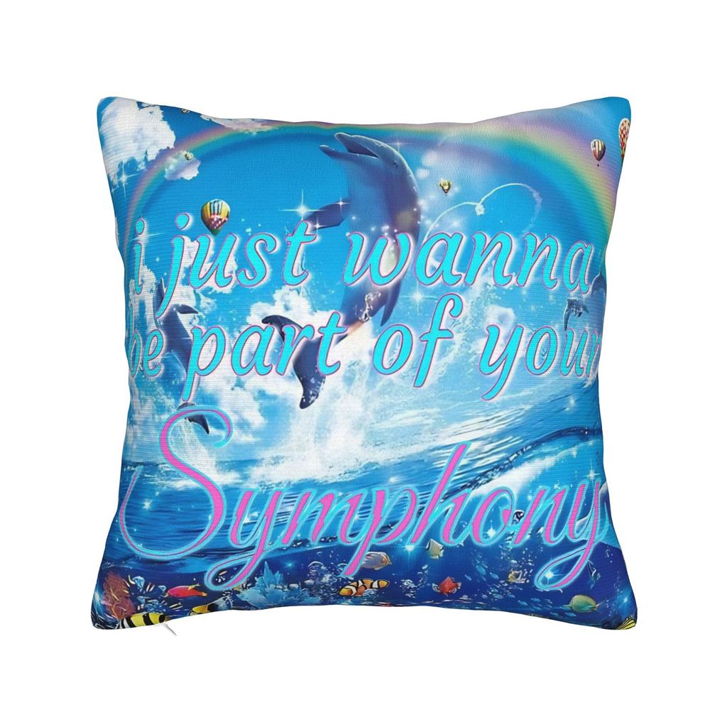Frutiger Aero Aesthetic Square Pillow Case Tech Great Wave of Kanagawa Fishes Cushion Cover Customized Pillowcover Home 40*40cm