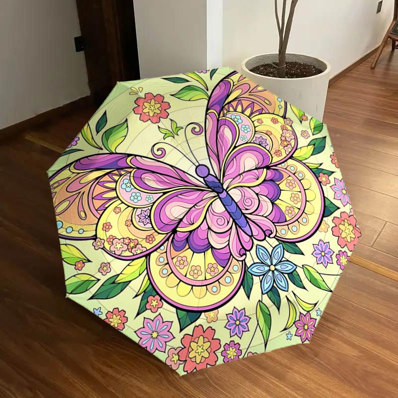 

Colorful Butterfly Mandala Automatic Opening Rain Umbrella with Foldable Design, Outdoor Festival Gift for Fans and Travelers1121215a