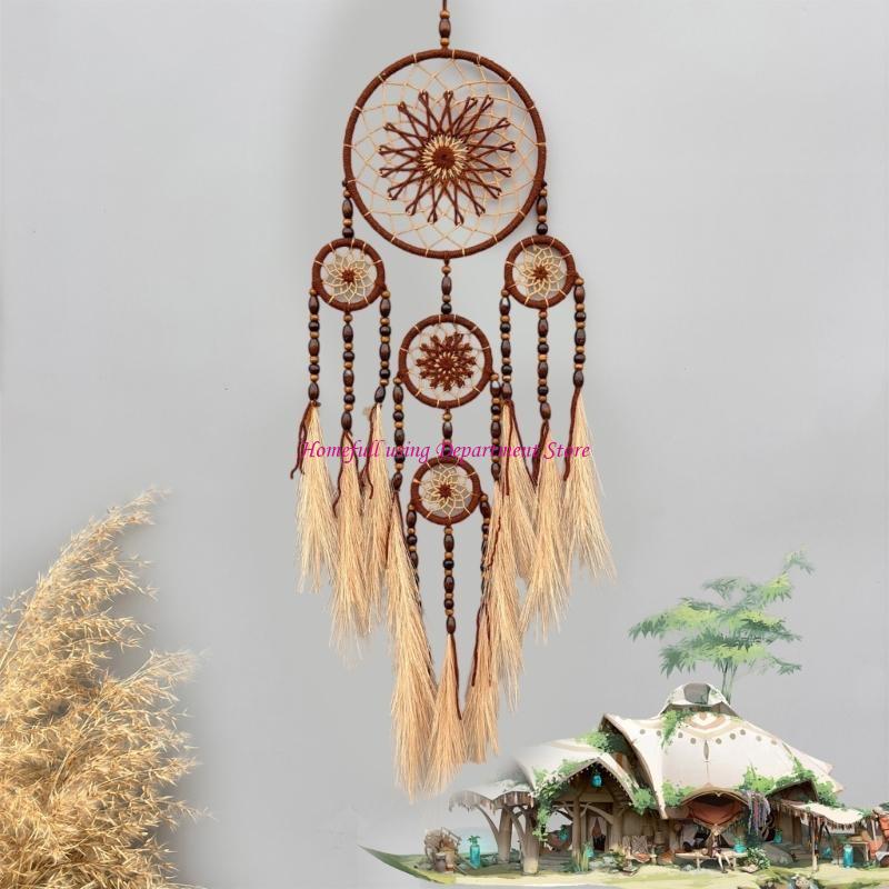  Elegant Macrames Dreamcatchers with Pampas Grass and Wooden Beads Wall Hanging Ornament for Living Room Bedroom Decors