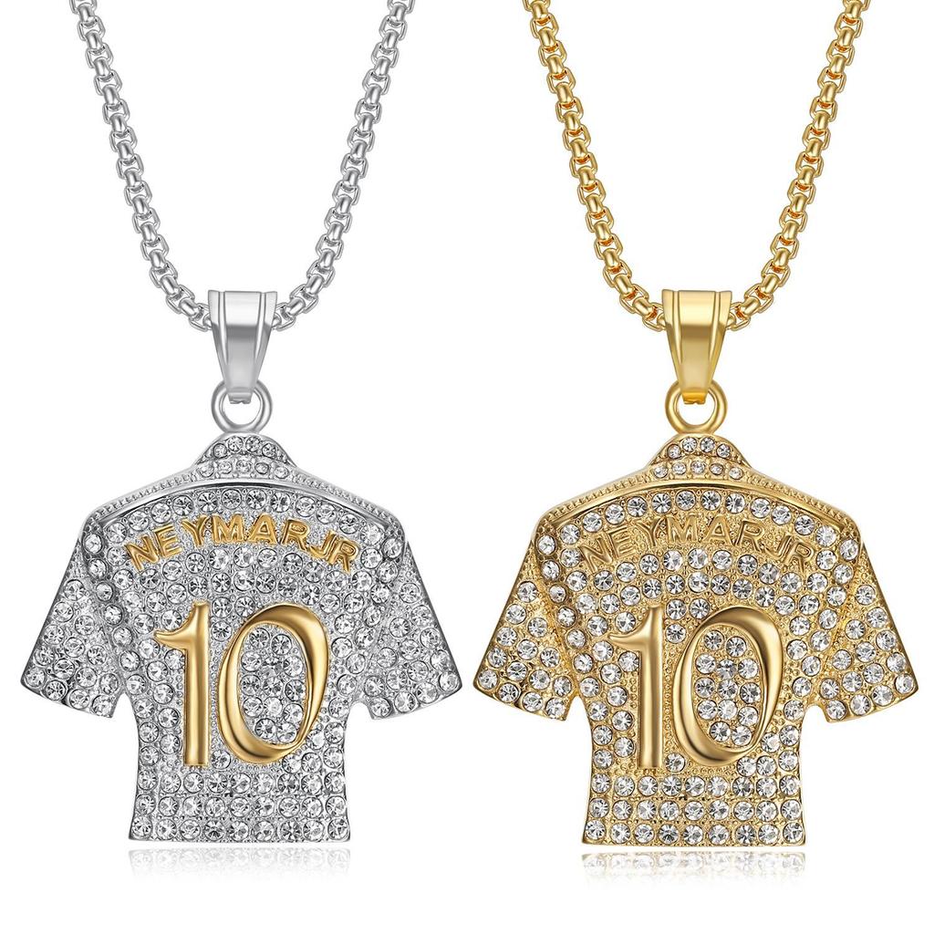 HNSP Rustfritt Stål Fotball Halskjede Anheng Full Zirkon Neymar 10 Drakt For Menn Gutt Fotballfans Zirkon Tilbehør Gaver