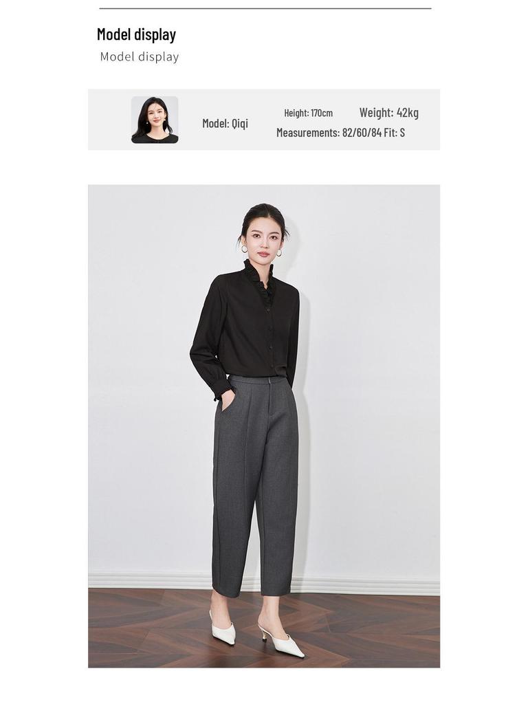 High-End Exquisite V-Neck Ruffle Edge Lace Sleeve Women's Autumn/Winter Top