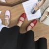 Fashion Flat Shoes Women's 2025 Spring New Red Round Toe Mary Jane Shoes Silver Working Outdoor Plus Size 42 43 44 Women's Shoes