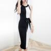 Women's Summer Jacquard Knit Stretch Slimming Patchwork Tie Dresses