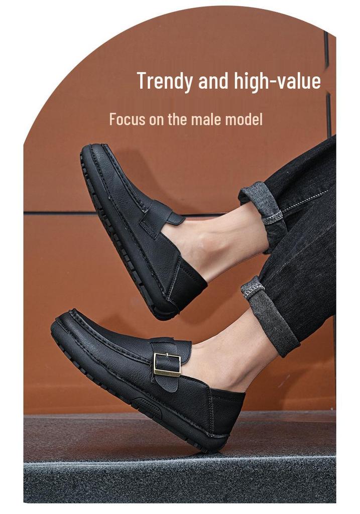 Men's British Style Genuine Leather Casual Slip-On Loafers - Soft Sole, Breathable & Matte Finish