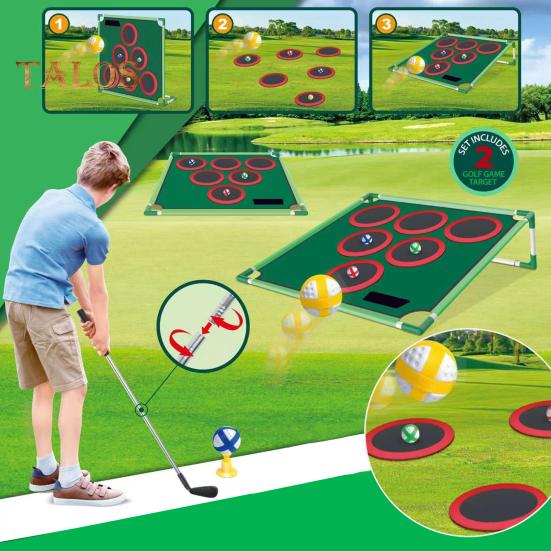 Golfspiel-Spielset für Kinder, lustige Gartenspiele, Hinterhofspiele, Väter und Golfer, inklusive 20 Golfbällen, Putting Mat und Tasche, lässige Golfspiele für Zuhause für
