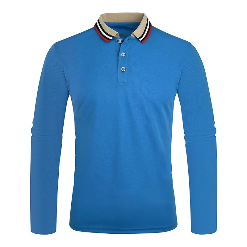 

New Men Summer Long Sleeve Polo Comfortable Breathable Casual Polo Shirt Solid Fashion T-Shirt Dropshipping S небо синє кольору