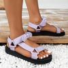 Summer New Flat-bottomed Beach Shoes Women's Velcro Bow Round Head Open-toed Leopard Print Flat-bottomed Beach Sandals