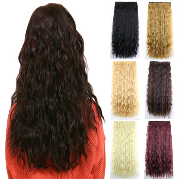 

Длинные черные вьющиеся синтетические 5 накладных волос на клипсах, кусочки волос для женщин, натуральные волосы