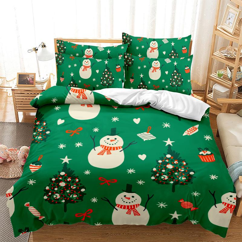 3pcs Christmas Snowman Tree Bedding Set - Ultra-Soft, Breathable, Light Beige-Friendly, Durable, Wrinkle-Resistant, Fade-Proof
