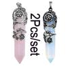 Mode natürliche Kristall sechseckige Säule Vintage Legierung Rose Anhänger Amethyst Kristall Halskette
