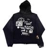 2025 Autumn/Winter Distressed Letter Print Zipper Hoodie One Piece