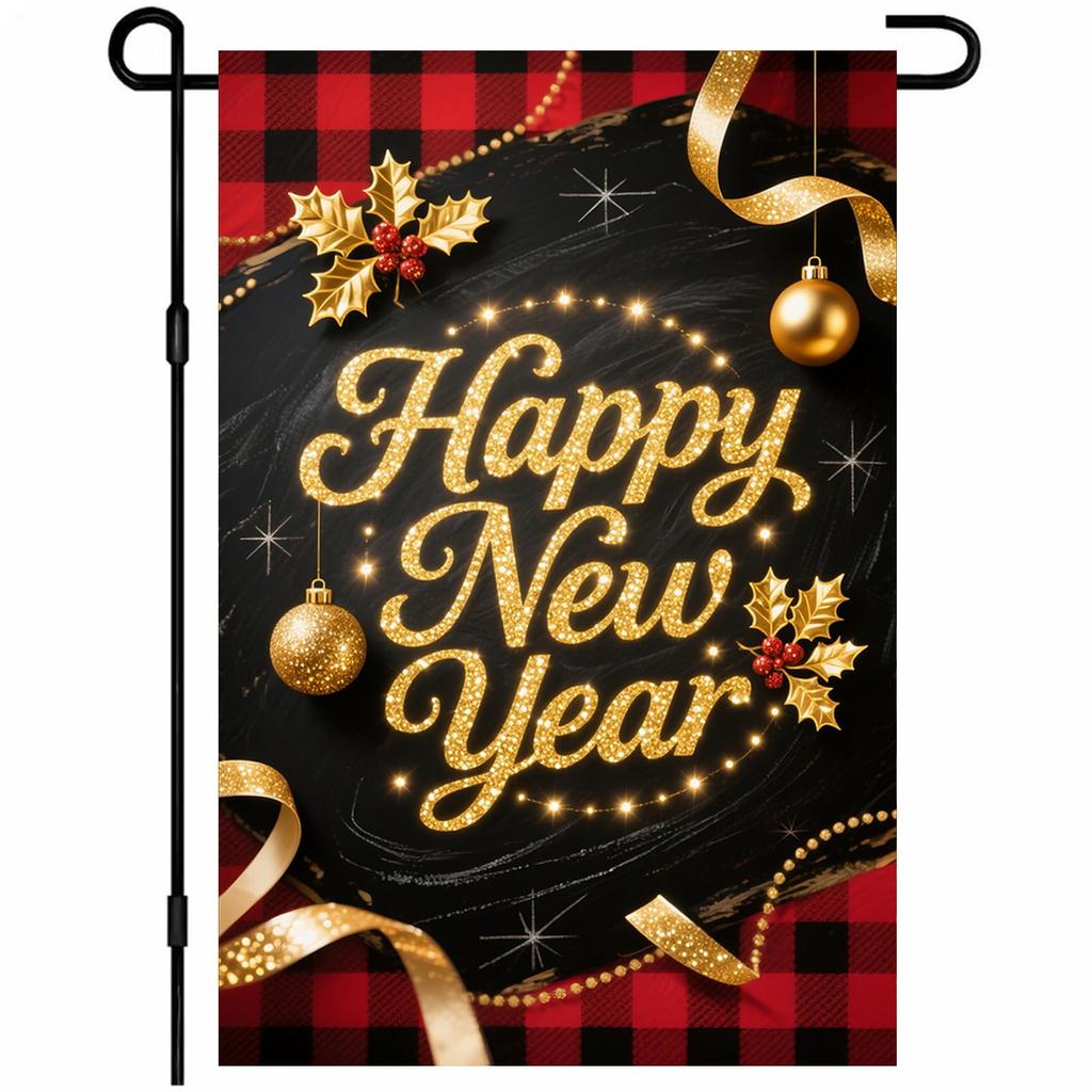 New Year's Decoration Of Garden Atmosphere With Garden Flags