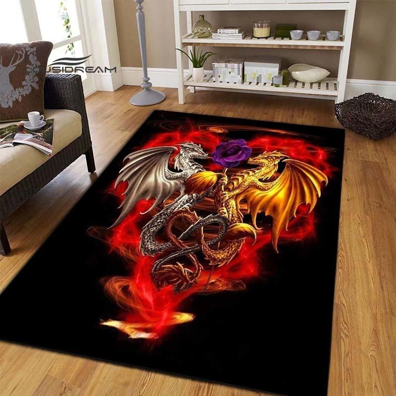 Σκούρο δράκος Χαλιά μόδας τρισδιάστατη εκτύπωση Fantasy Dragon Σαλόνι Υπνοδωμάτιο Μεγάλης επιφάνειας Μαλακό χαλί Σπίτι Παιδικό δωμάτιο Μάτι πατώματος