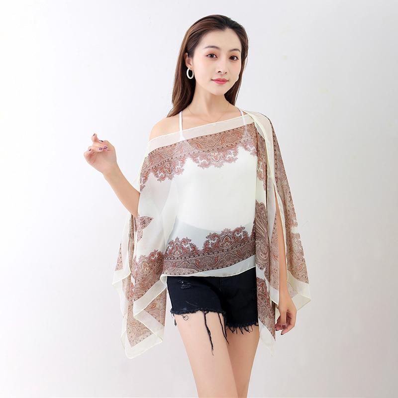 Beach Sun Protection Shawl Women Clothes Summer Beach Bikini Cover Up Loose Chiffon Blouse Shawl Scarf With Buttons