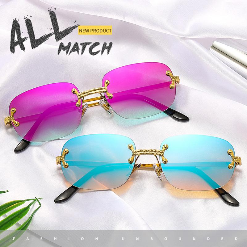 Luxury Brand Designer Rimless Square Sunglasses Women Men Popular Travel Fashion Vintage Punk Small Sun Glasses Mirror Shades