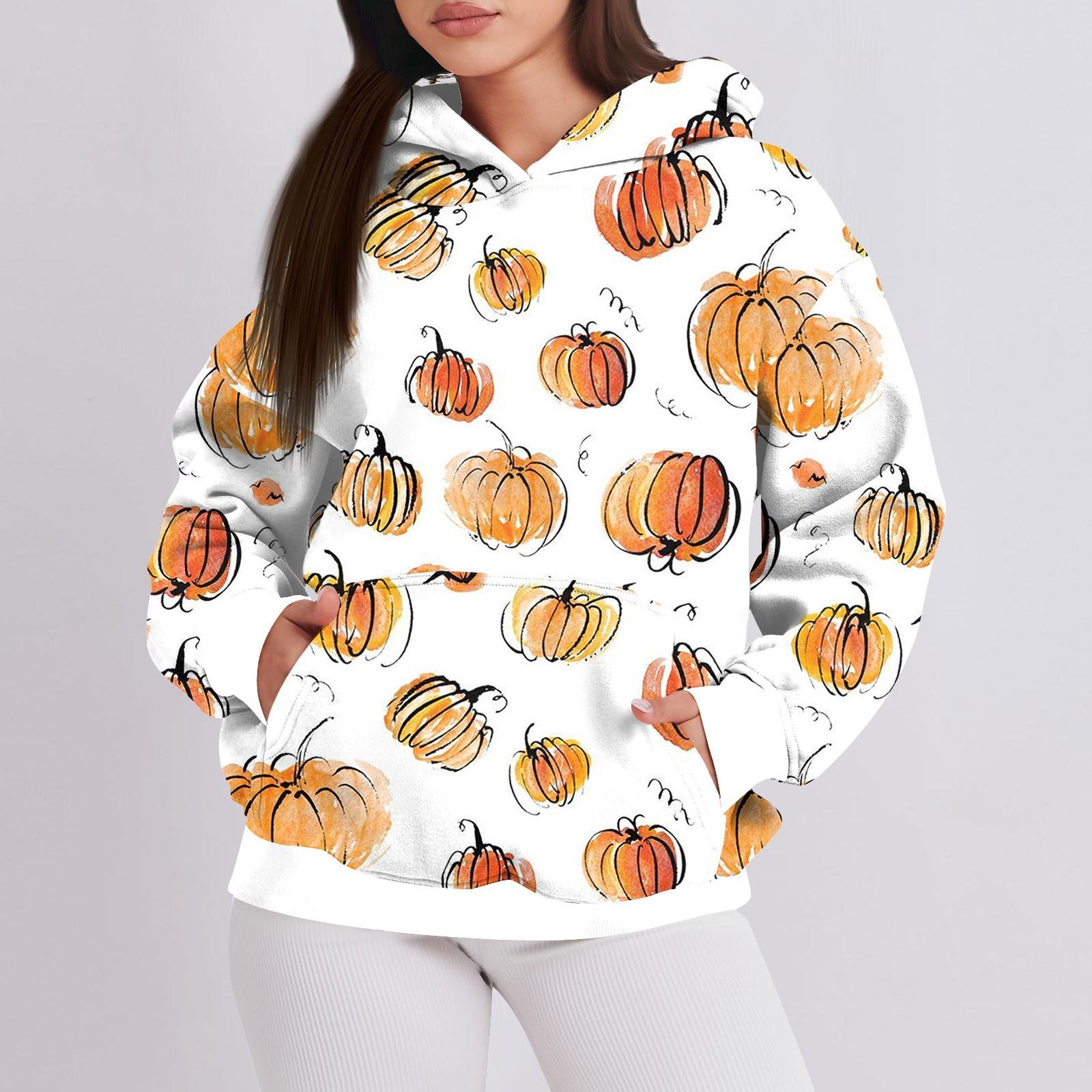 

Женская мода повседневный пуловер с капюшоном толстовка с длинным рукавом с принтом на Хэллоуин XXXL белый