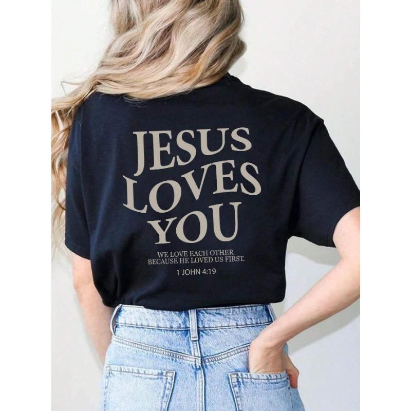 

Иисус Любит Тебя Принт Письма Женские Футболки Летние Дышащие Мягкие Футболки Уличная Мода Короткий Рукав Повседневная Спортивная Свободная Одежда XS