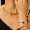 DIEZI Retro Vintage Water Drop Choker Necklace Bangle Ring Set For Women Punk Geometric Gold Color Metal Bangles Jewelry Set