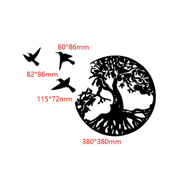 Tree of Life & Birds Metal Wall Art Indoor Outdoor Hanging Iron Decoration Black 30x30cm