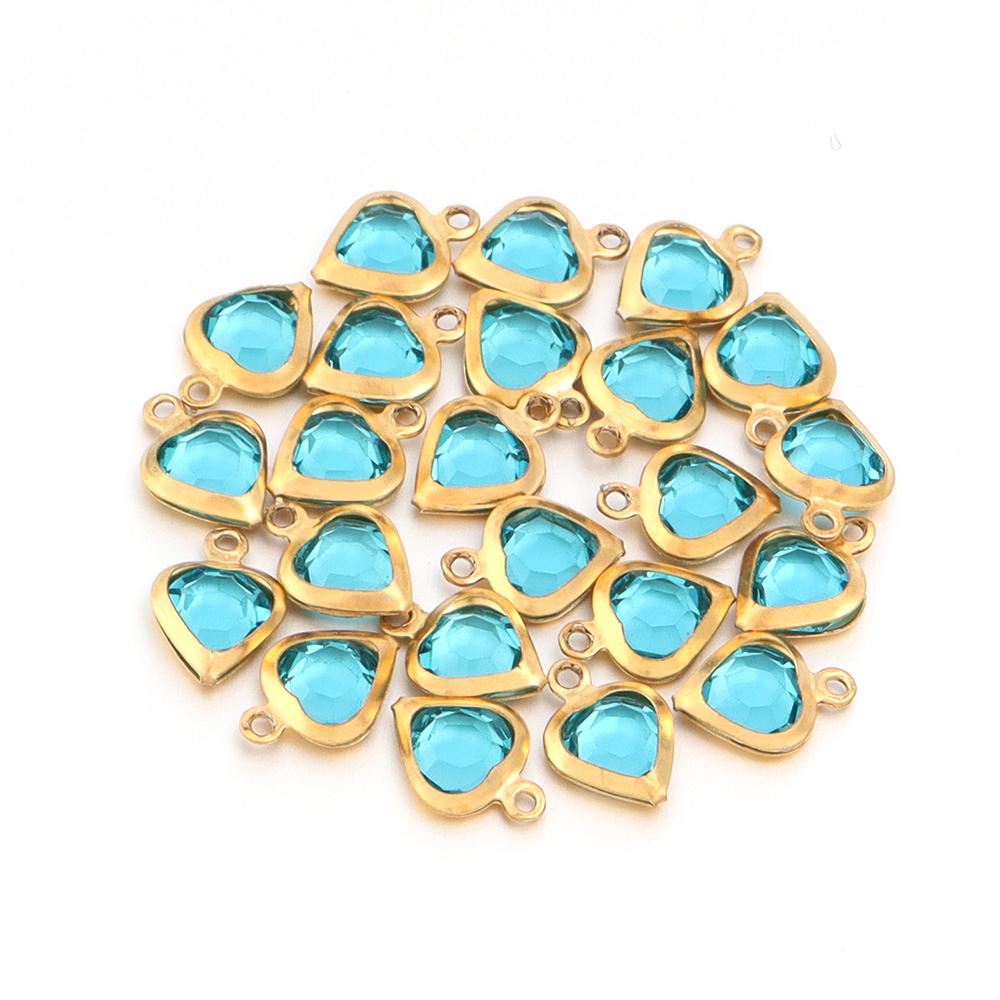 10pcs/lot Color Heart Crystal Charms Stainless Steel Edged Pendants for DIY Necklace Earring Bracelet Jewelry Making Accessories
