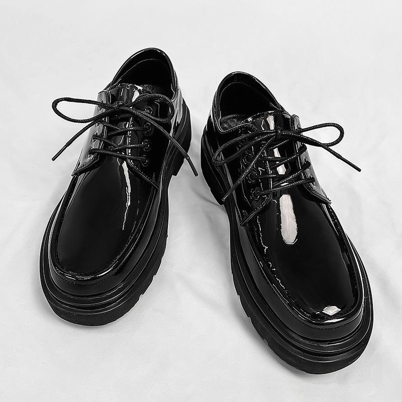Spring new youth low-top casual shoes trendy lace-up thick-soled glossy men's shoes