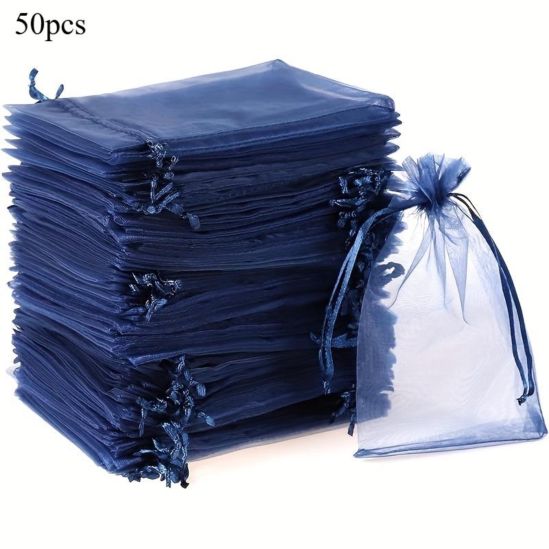 

50 шт. темно-синих органзовых подарочных мешочков, сетчатые мешочки для ювелирных изделий, свадебные, на день рождения, для вечеринок, мешочки для конфет, мешочки для подарков с кулиской 7x9cm