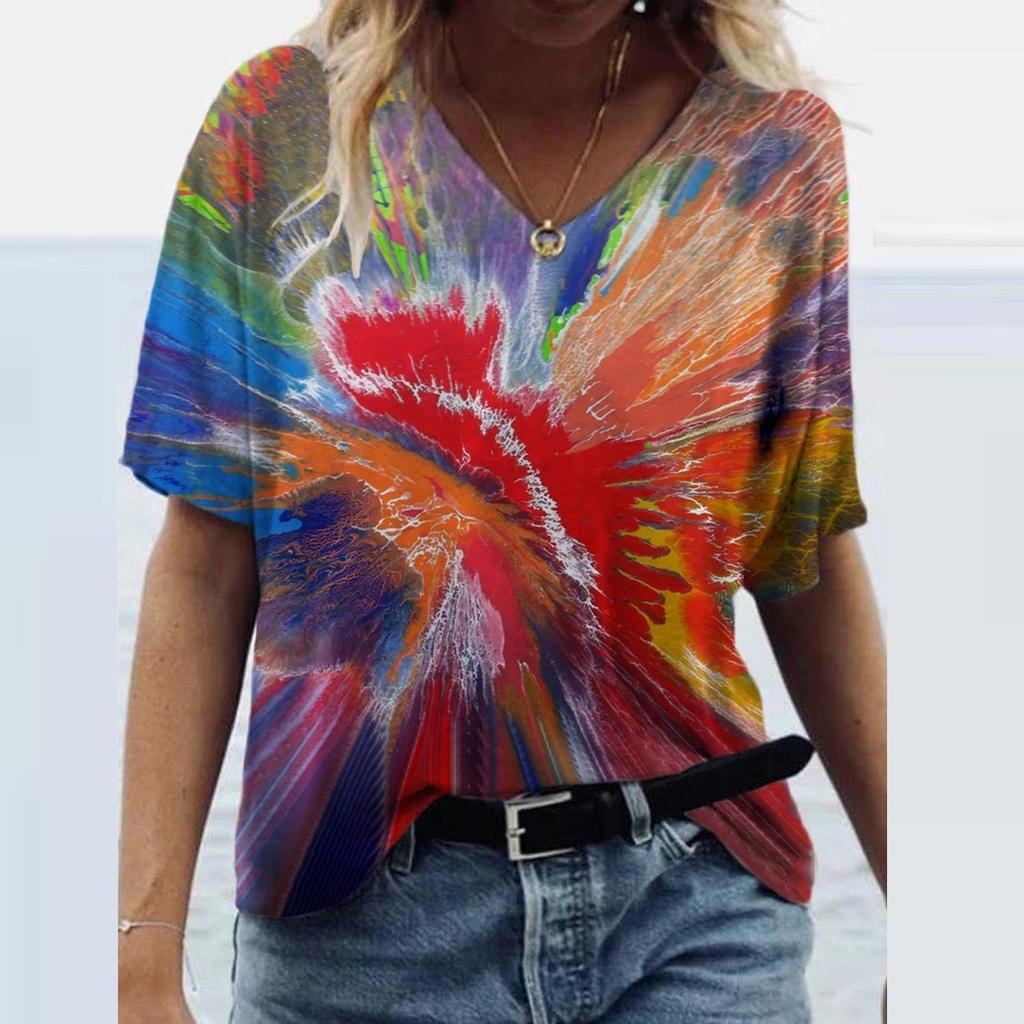 Fashion Women's Summer Printed Short Sleeve Crew-Neck T-Shirt Casual Tee Tops