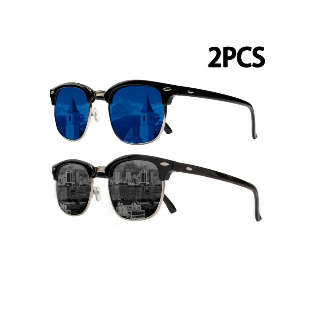 2PCS Classic Polarized Sunglasses Men Women Retro High Quality Sun Glasses Rivet Female Male Fashion Mirror Sunglass