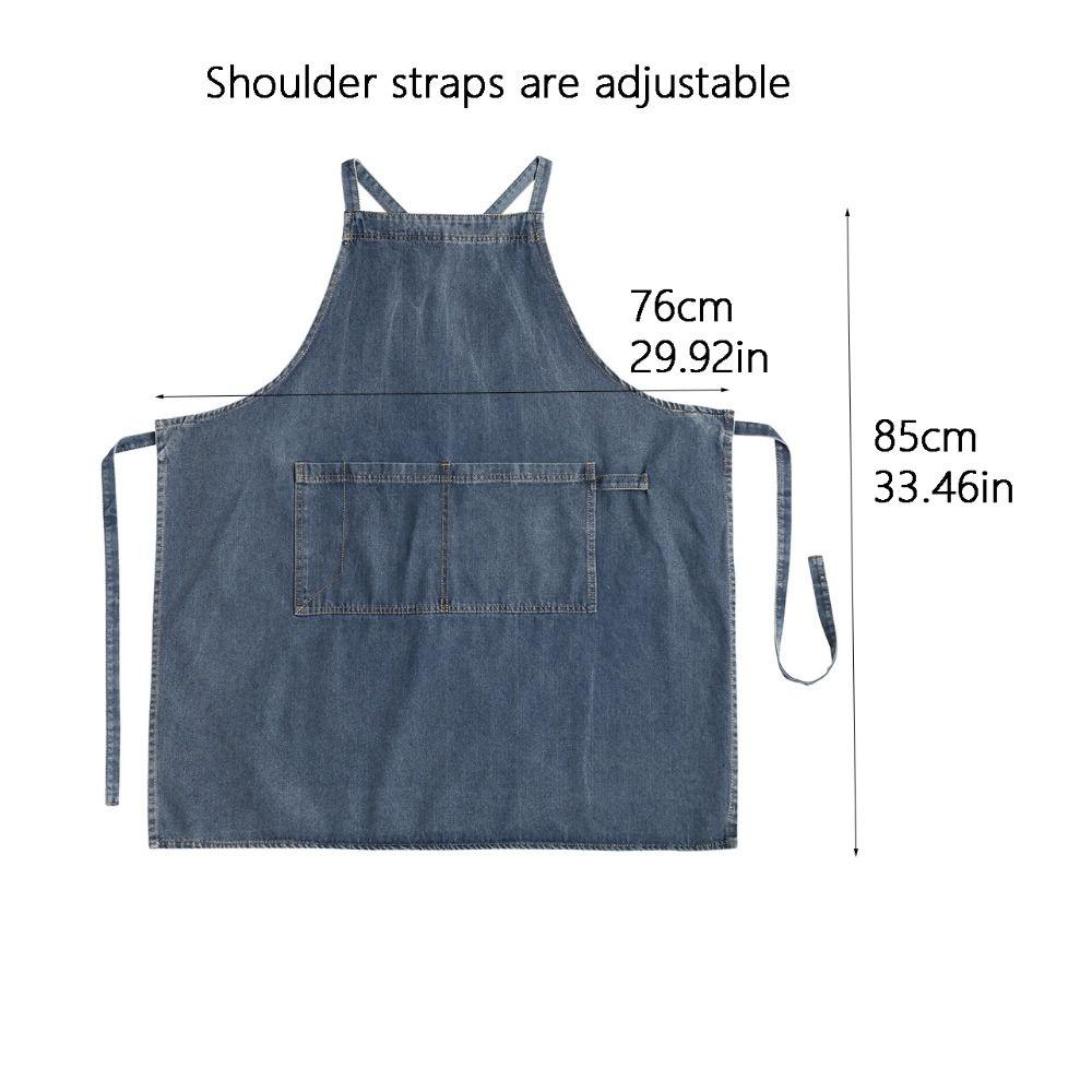 Vintage Oil-Proof Ladies Denim Apron Cleaning Washed Denim Advertising Apron Unisex Thicken Barber Work Clothes Home Kitchen