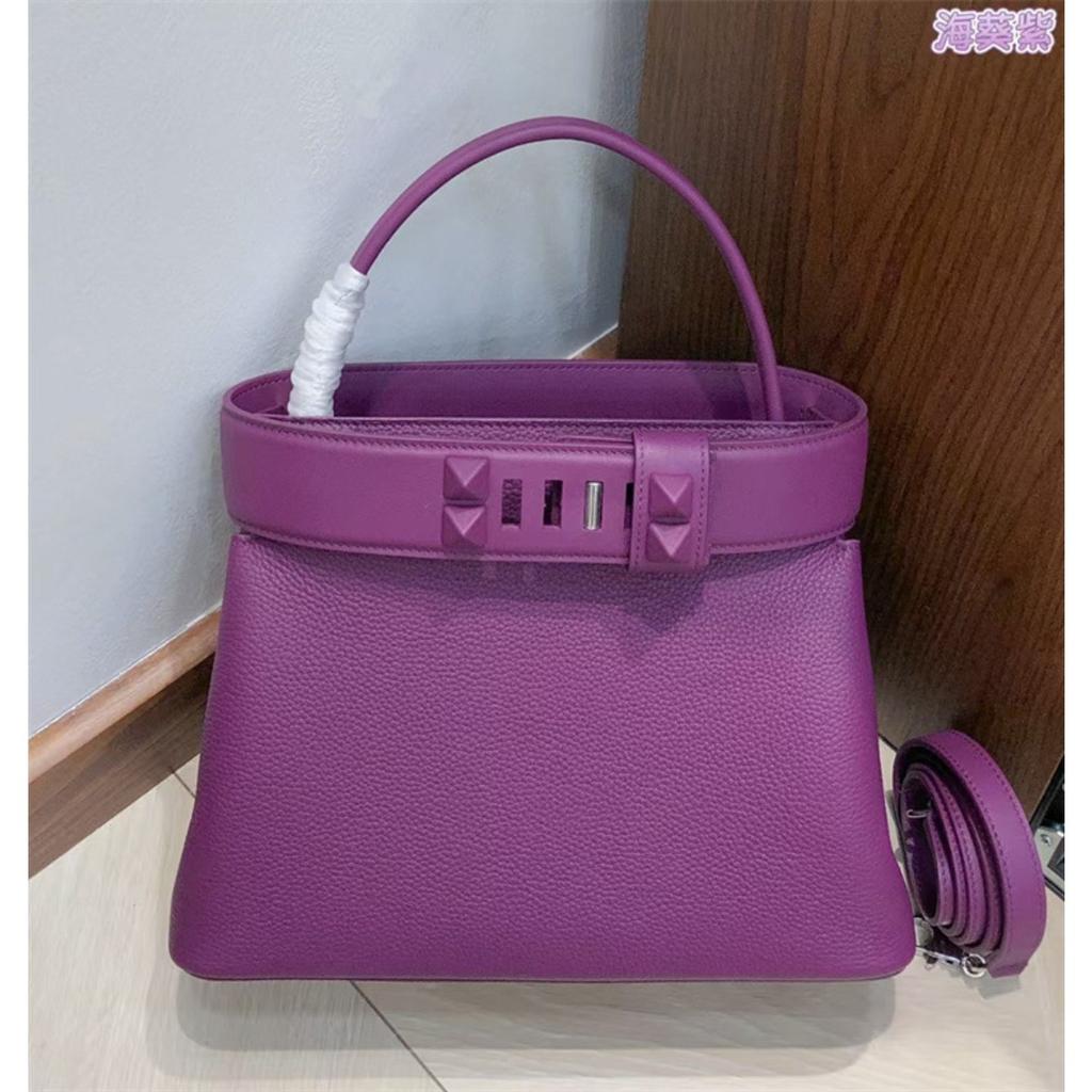 Damenhandtasche Togo Rindsleder erste Schicht Schloss Öffnen und Schließen Handtasche Tragetasche Schulter Crossbody Tragbare Damenhandtasche