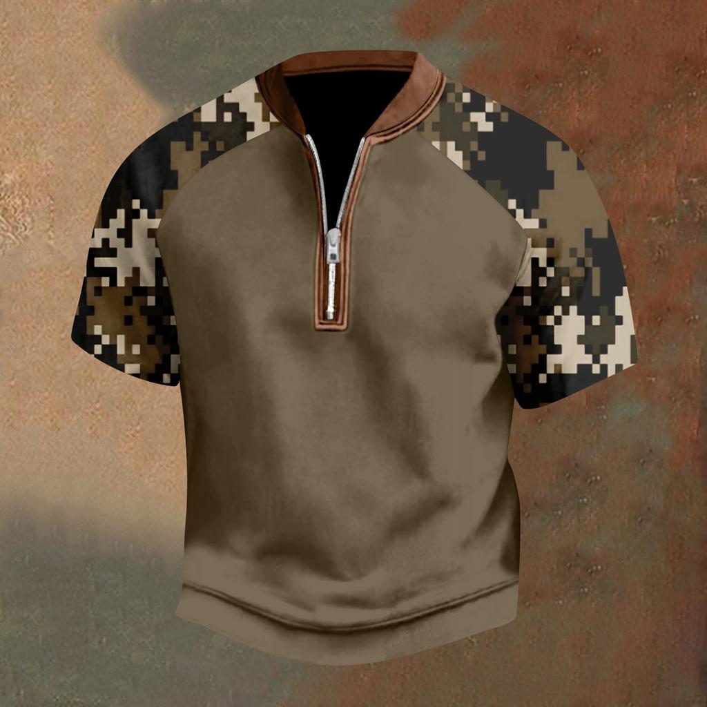 Pánské ležérní tričko s polovičním zipem, krátký rukáv