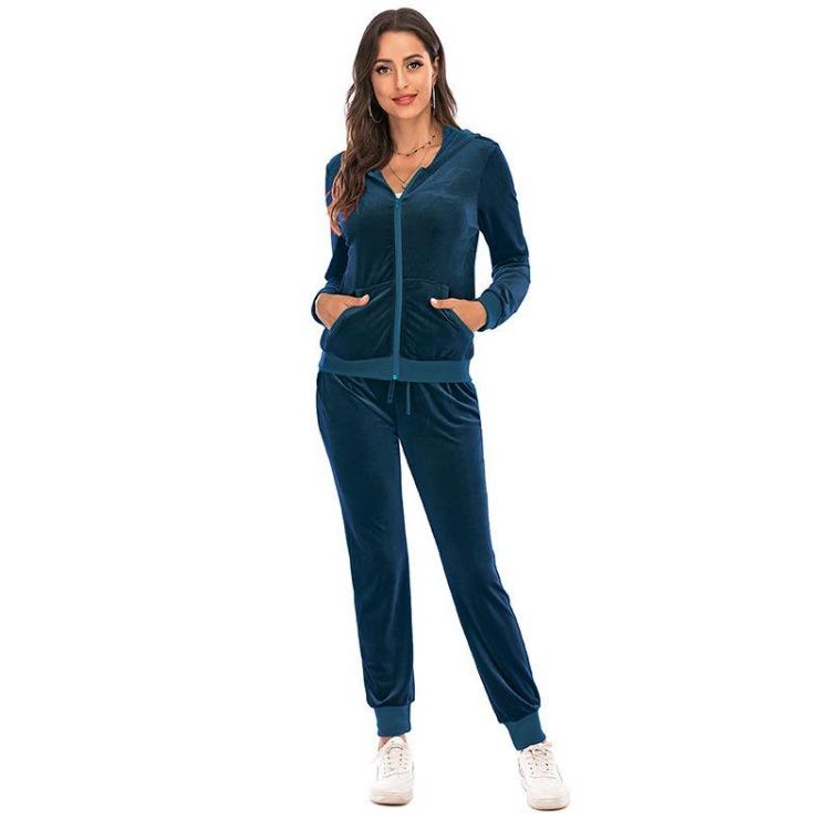 Velvet Velour Tracksuit Set Women Soft Stretch Lounge Zip Up Hoody and Jogger Pants Relaxed Sports Outfit