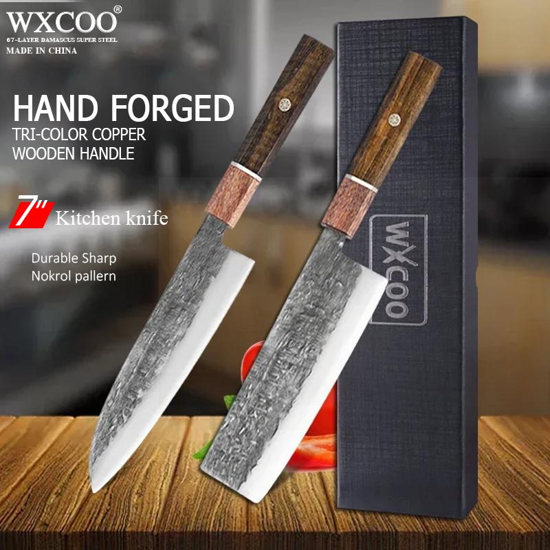 WXCOO High Carbon Steel Chef Knife Japanese Professional Kiritsuke Kitchen Knives Sharp Meat Cleaver Handmade Butcher Knife