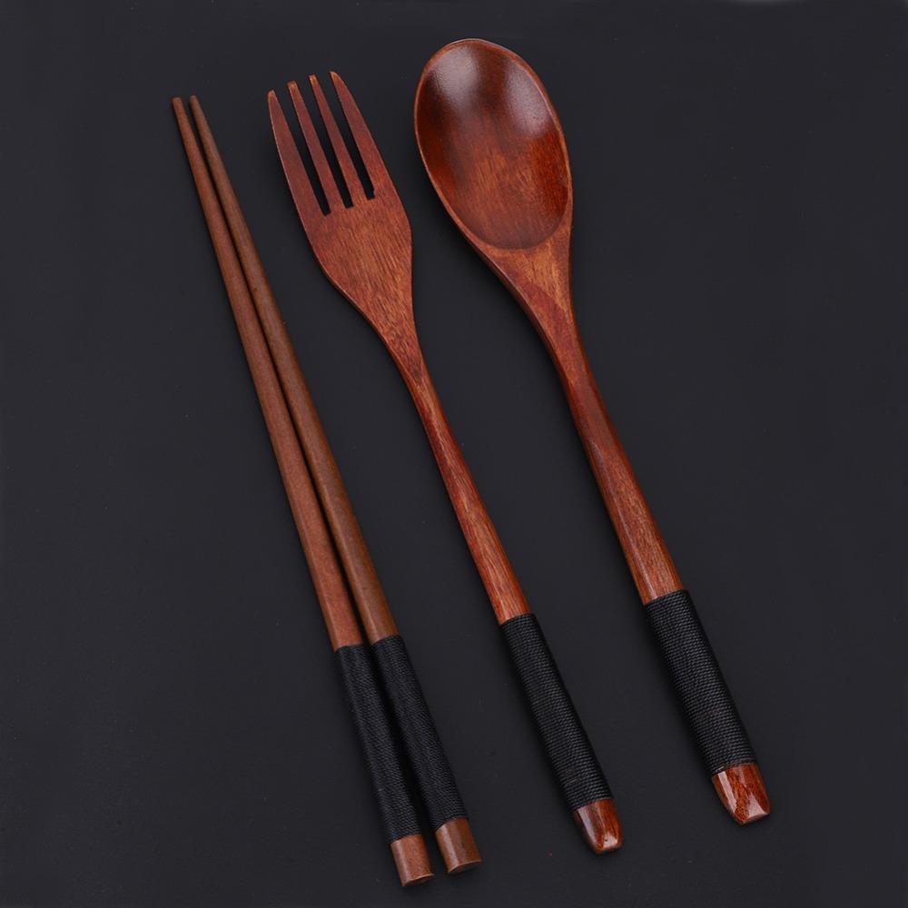 3 Pcs/Set With Thread Wooden Chopsticks Set Reusable Portable Tableware Set  Home Use