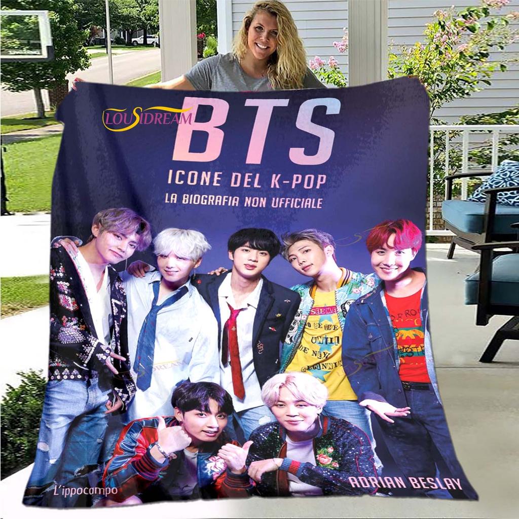 BTS 3D Kpop Bangtan Boys Couverture de lit Bureau Maison Randonnée Pique-nique Couette Épaisse Couvre-lit Tendance Couverture en Flanelle