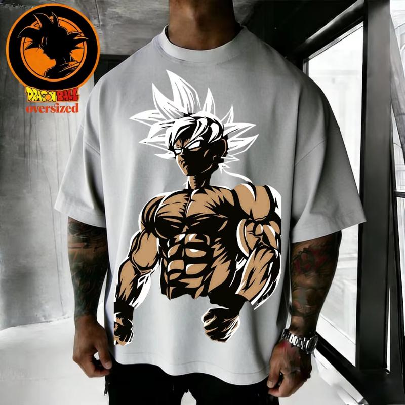 2026 Summer Dragon Ball Retro Pure Cotton Mens Tshirt Wukong Printed Oversized Casual Shirt Unisex Parentchild Suit
