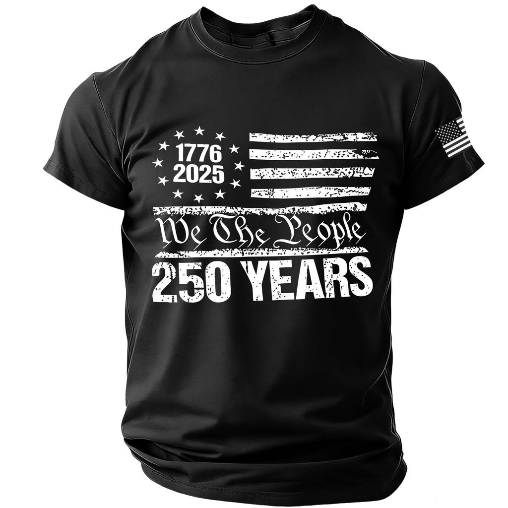 Men's Casual Crew Neck Lightweight Breathable Short Sleeve T-Shirt with Letter Print We The 250 Years 1776 2025 USA Flag Graphic Top