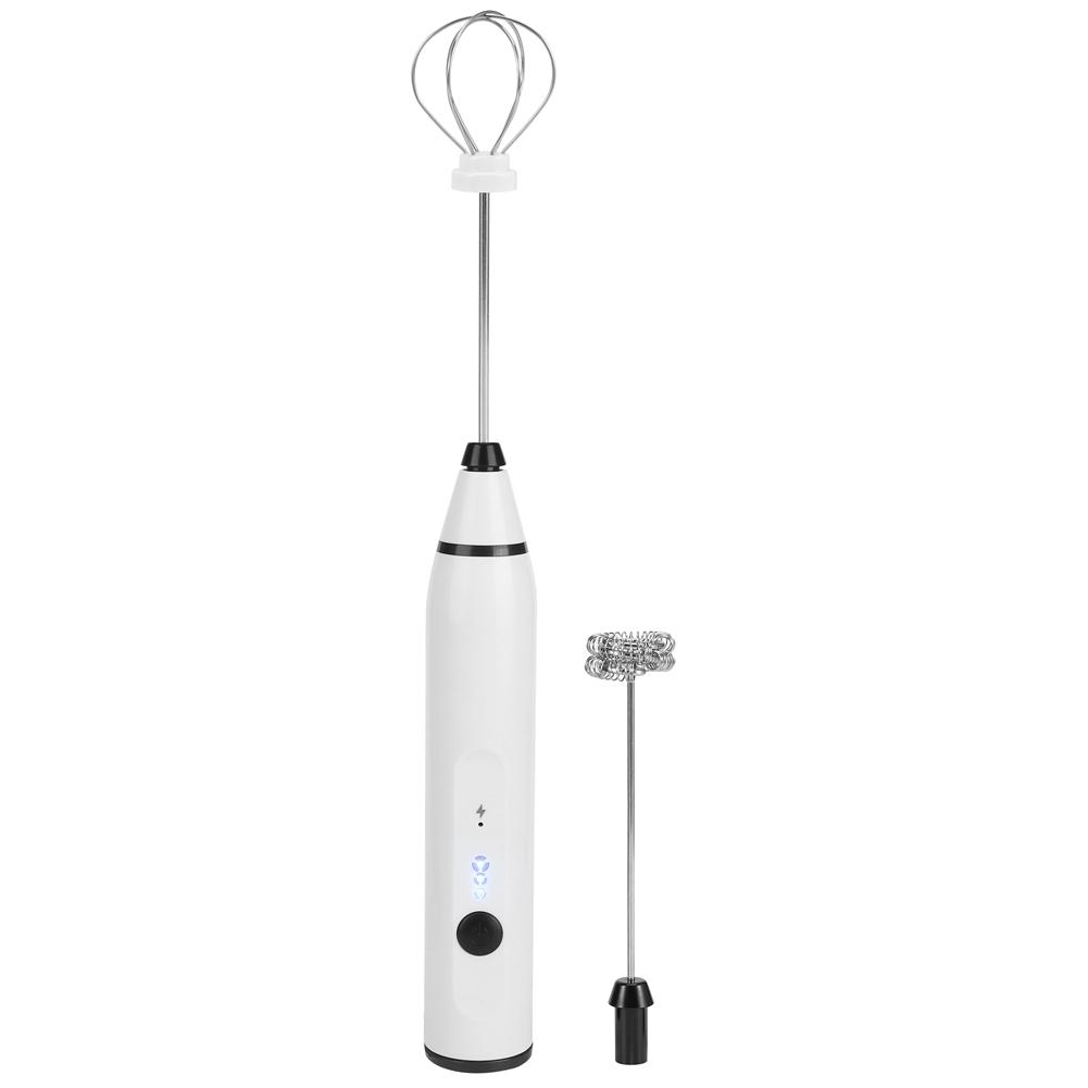 Piccola frusta elettrica portatile, mini schiumatore per caffè, latte, cioccolata calda, ricarica USB, bianco
