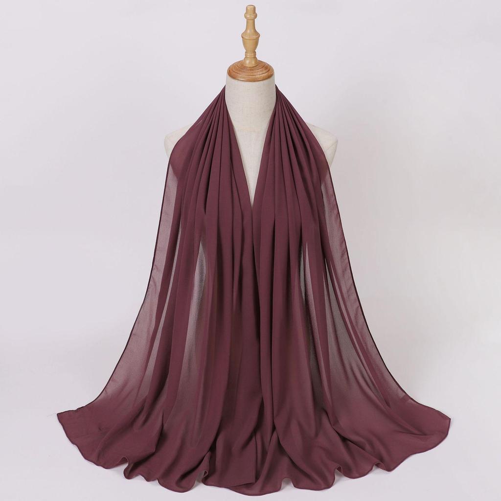 Ethnic Pearl Chiffon Hijab Scarf - Single Color, Long Style for Middle East & Africa