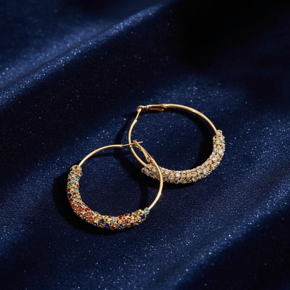 Crystal Zircon Earrings Colorful Jewelry Studded Earrings Personalized Large Hoop Earrings  Women