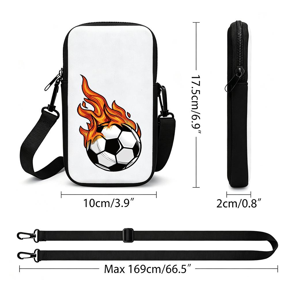 Flammende Fußball-Grafik Crossbody-Handytasche, Verstellbarer Riemen Sportliche Handy-Tasche, Leichte Mini-Umhängetasche für Weihnachtsgeschenk Fußball F