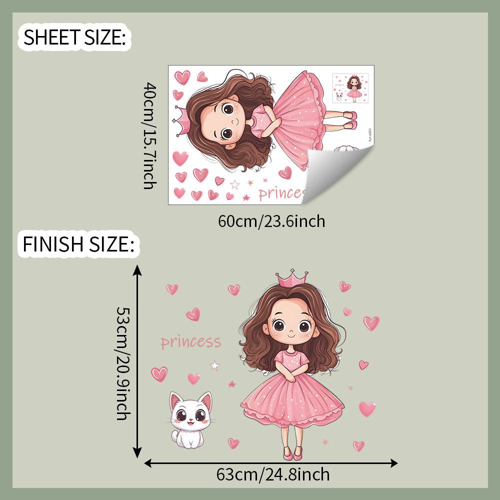 

Мультяшная принцесса, маленький котенок, сердцевидные наклейки на стену для спальни, гостиной, дома, для украшения и благоустройства фона