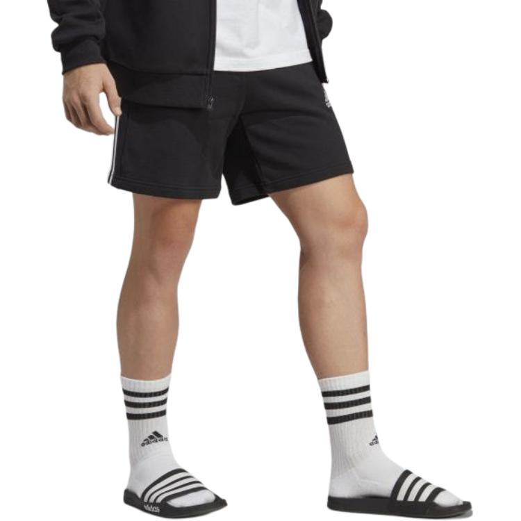 Adidas Pantaloni scurți, drepti, respirabili, cu logo brodat, cu talie elastică, cu dungi Negru IC9435