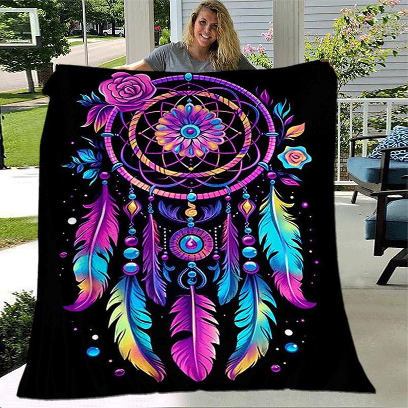 1pc Dream Catcher Printing Lightweight Flannel Blanket, Comfortable and Warm Blanket, for Camping Sofa Bed and Couch Office, Gift
