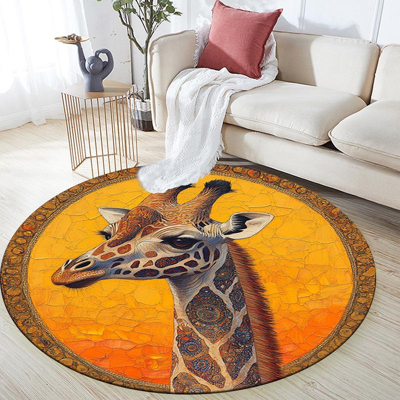 Giraffe Round Area Rug,Carpet Rug for Living Room Bedroom Sofa Playroom Decor,Non-slip Floor Mat