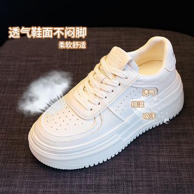 Thick-soled Little White Shoes Are Versatile for Women In 2024 Spring, Popular Small-footed Muffin Shoes Increase Height, Student Sports Board Shoe