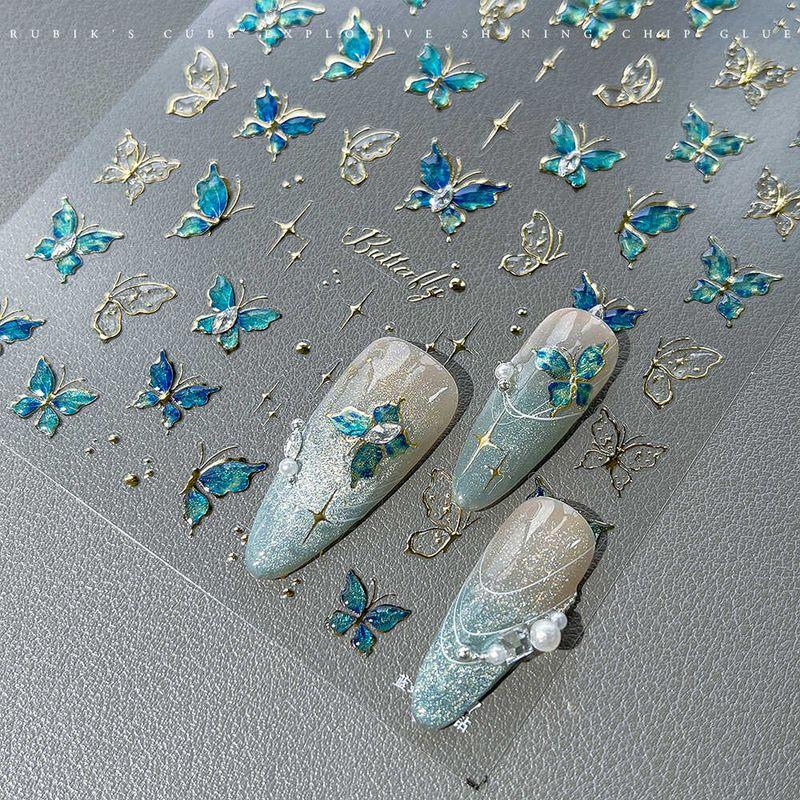 

[Chrysanthemum Seed Recommend] Blue Butterfly Bright Crystal Nail Sticker Jelly Glaze Gilding Three-Dimensional Nail Sticker Decoration [1] to-4107 Blue Butterfly Diamond