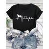 Valentine's Day Horse & Heart Letter Print Crew Neck Women's Short Sleeve Sports T-shirt Vintage Women Clothing