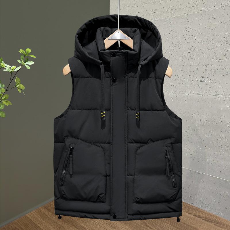 Men's Autumn/Winter Cotton Vest with Detachable Hood – Warm, Fashionable, and Thickened Casual Outerwear